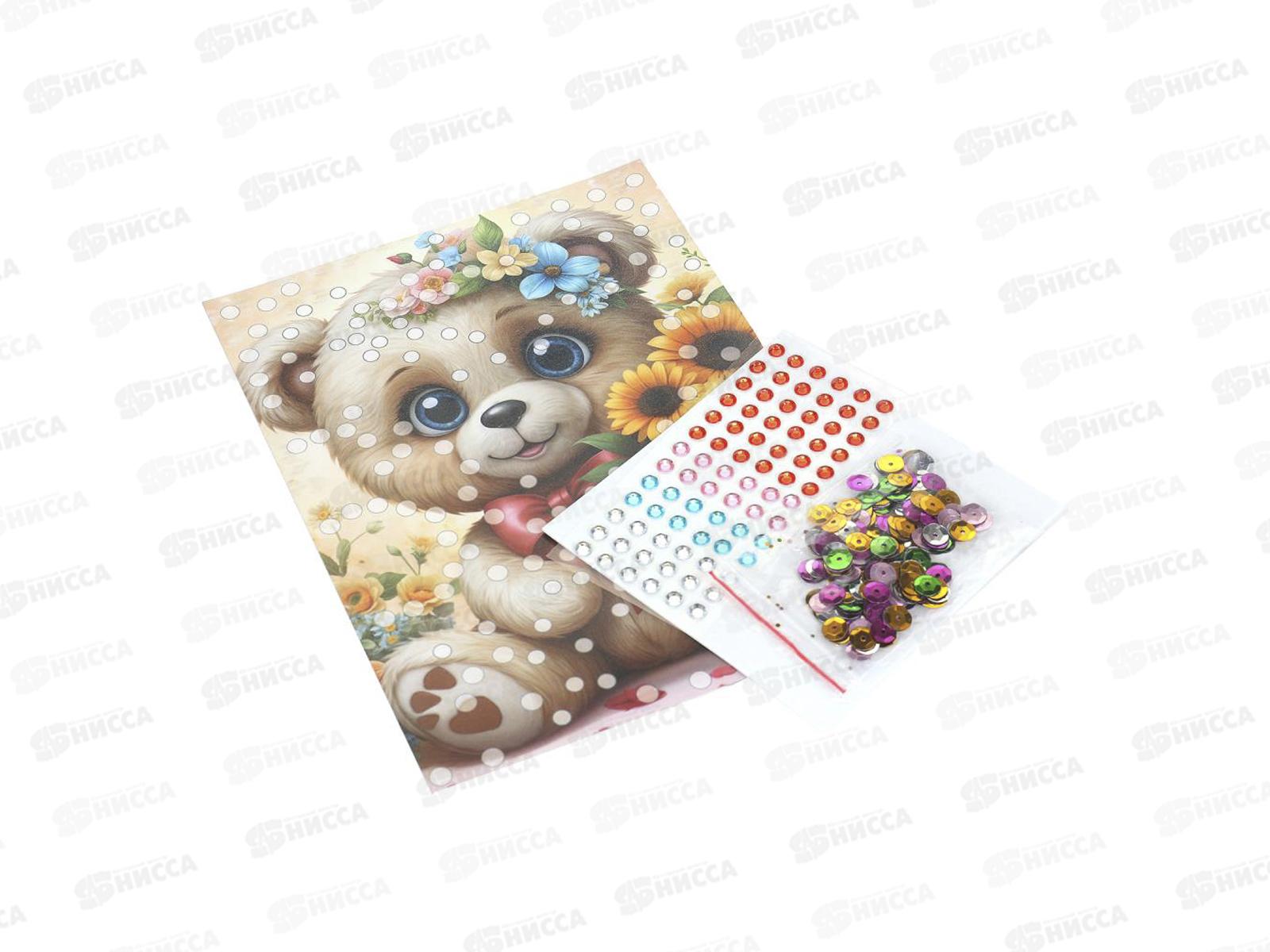 Аппликация со стразами и пайетками Милый медвежонок, GEMSEQ-123231