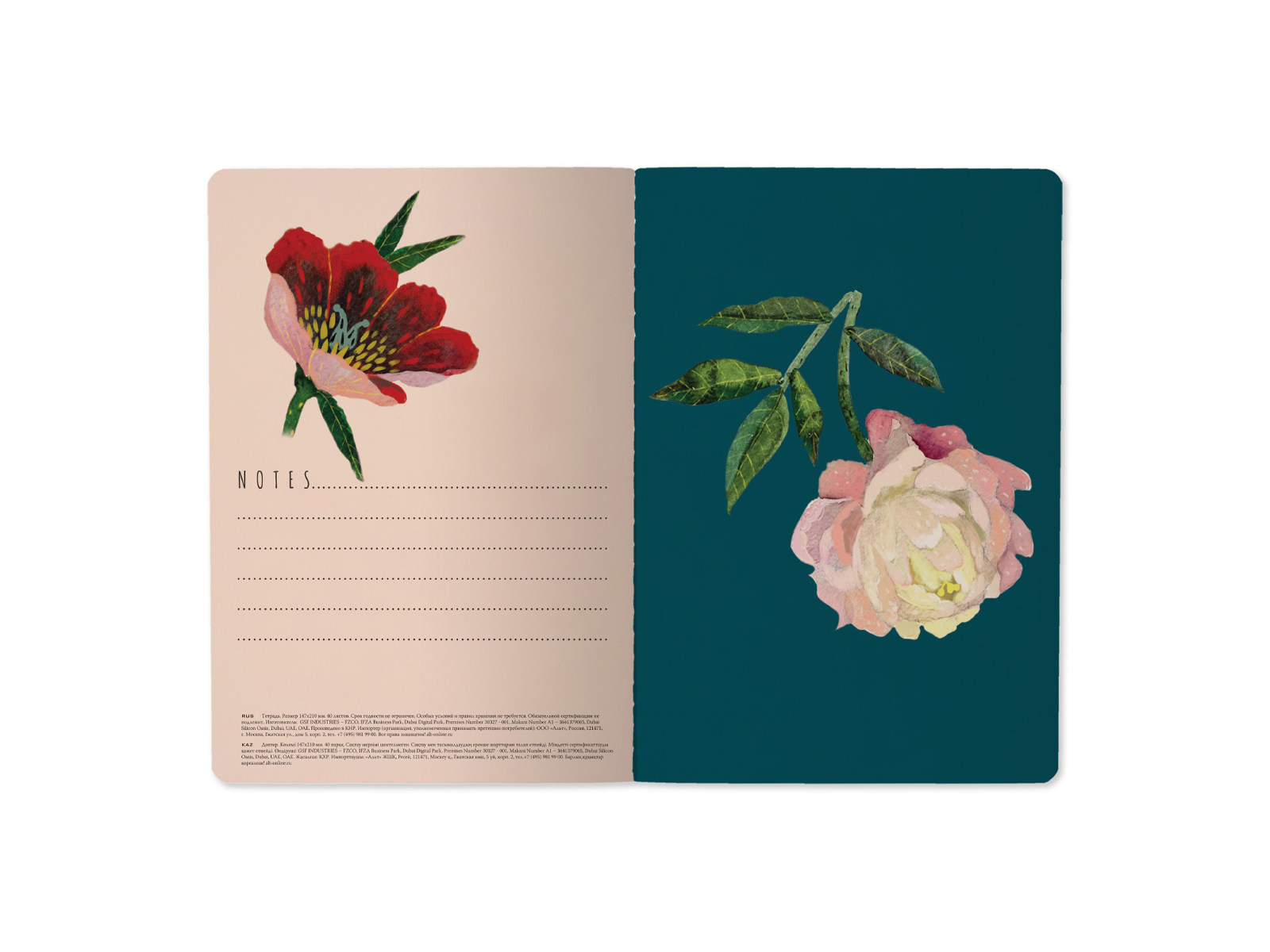 Тетрадь 40л кл. B.V. Flora Пионы на черном 7-40-001/200*4/64