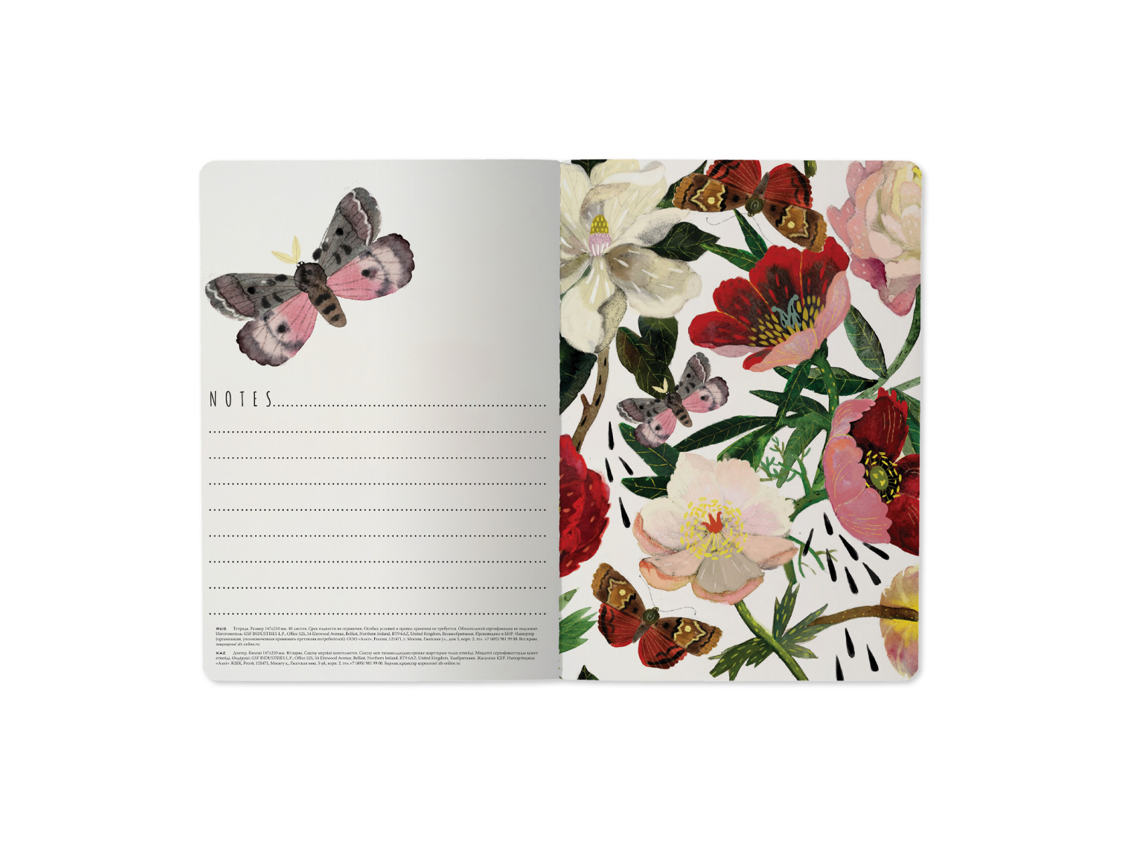 Тетрадь 40л кл. B.V. Flora Пионы ,7-40-104*4/64