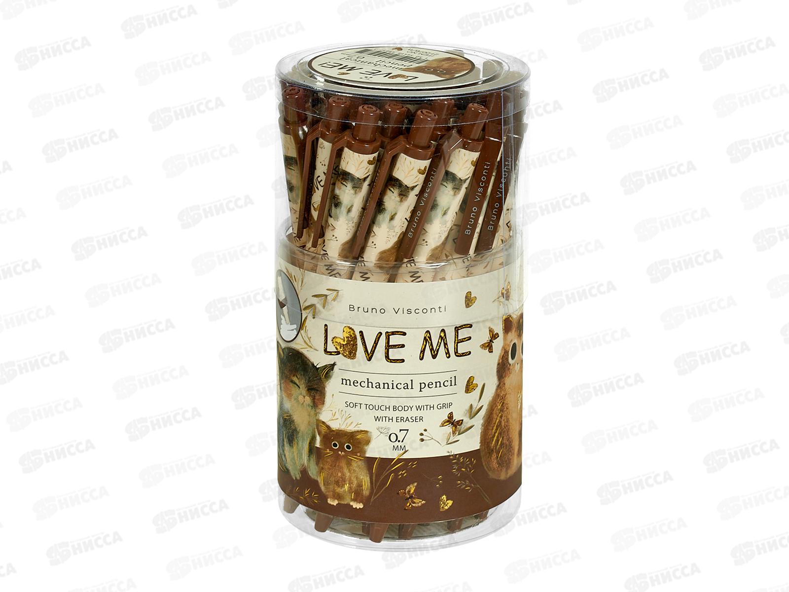 Карандаш мех. с ласт. B.V. Love me Котики счастье  , 21-0076/11*28