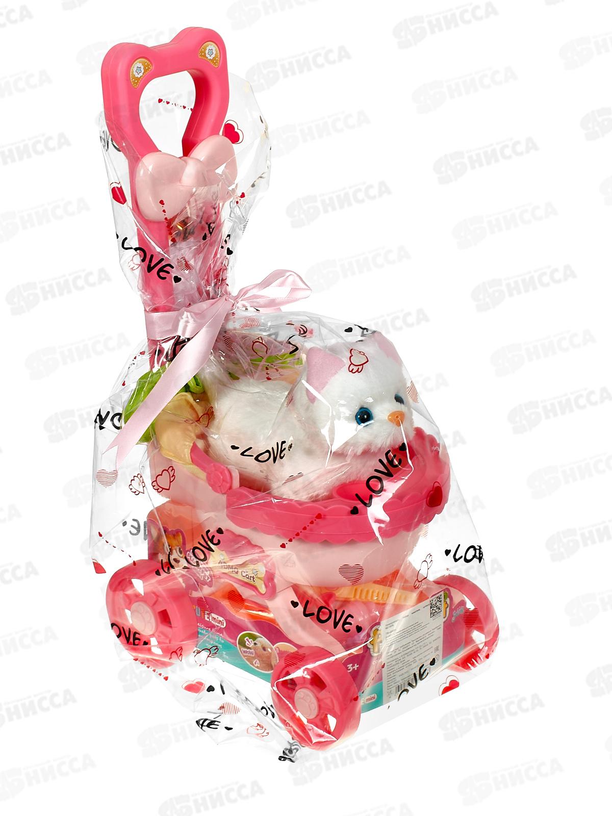 Киска Мурыска №МС-1076 в коляске с аксессуарами, звук, 41*22*15,5