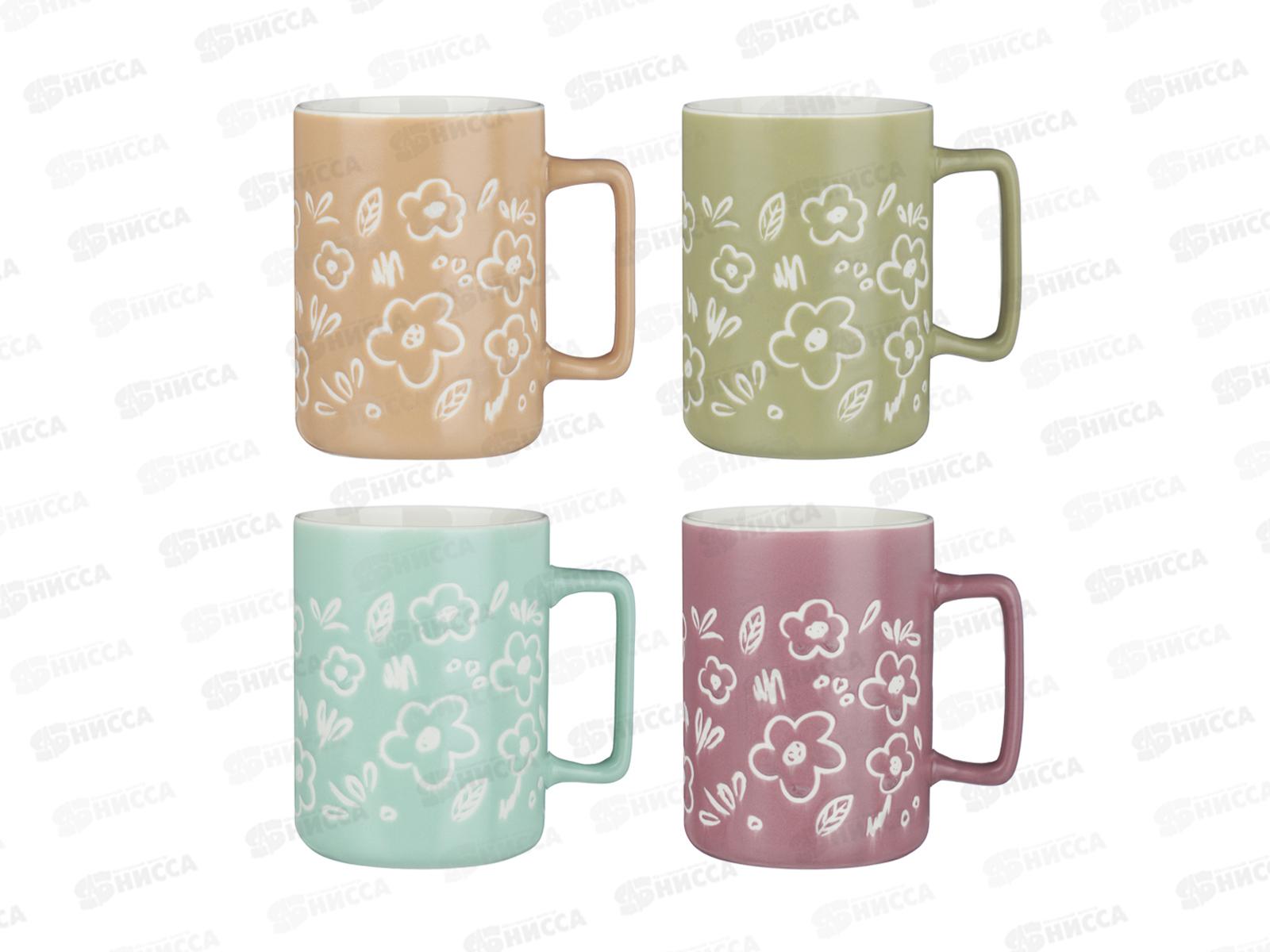 Кружка 400мл Узоры, фарфор, 4 цвета, MILLIMI, 806-509 г