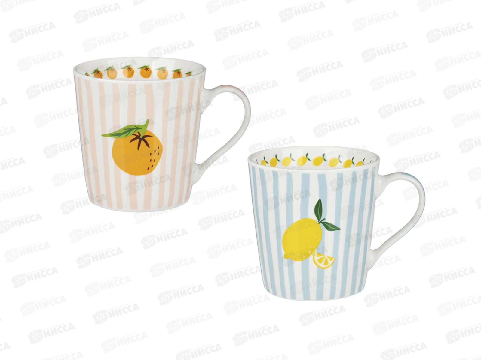 Кружка 330мл Фрукты в полоску, фарфор, 2 дизайна, MILLIMI, 806-510 г