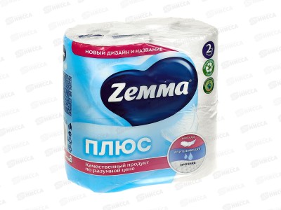 Бумага туалетная ЗЕВА+(Zemma) 2-х сл. белая уп4 *24