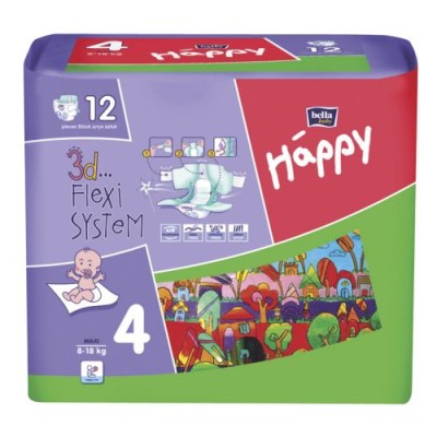 БЕЛЛА Happy Макси+ подгузники 12шт (9-20кг) 4 *12