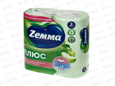 Бумага туалетная ЗЕВА+(Zemma) 2-х слойная Яблоко 4шт *16