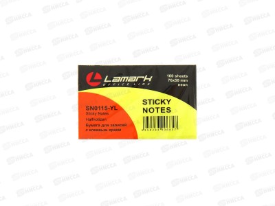 Блок липкий LAMARK  51*76мм 100л неон желтый, 1115-YL *12/144