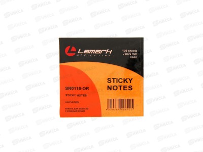 Блок липкий LAMARK  76*76мм 100л неон оранжевый, 1116-OR *12/216