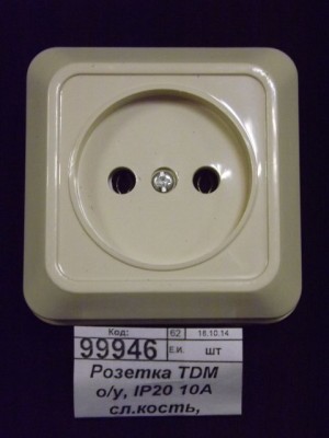 Розетка TDM открытой установки, IP20 10А слоновая кость, &quotЛадога&quot, 0014