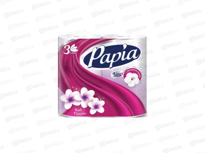 Бумага  туалетная  Papia Bali Flower 3-х слойная  4шт белая с ароматом и рисунком  *14