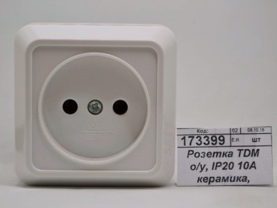 Розетка TDM открытой установки, IP20 10А керамика, белый &quotЛадога&quot, 0110 *200