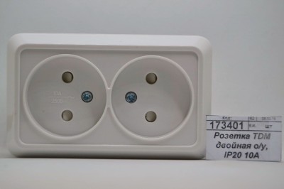 Розетка TDM двойная открытая установка, IP20 10А керамика, белая, &quotЛадога&quot, 0112 *10
