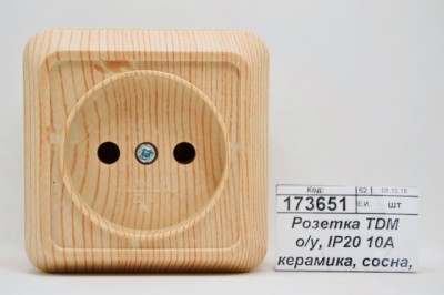 Розетка TDM открытой установки, IP20 10А керамика, сосна, &quotЛадога&quot, 0410 *10/200