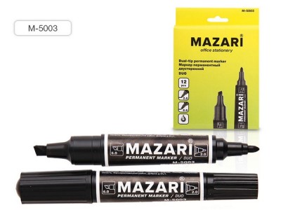 Маркер MAZARI Duo перманентный  двусторонний , 2/6мм, черный, M-5003 *12/480