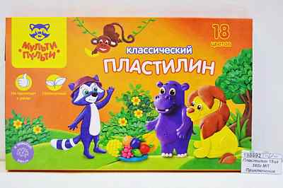 Пластилин 18цв 360г МП Приключения Енота, стек, к/у, 10211 *10