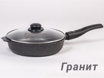 Сковорода 280мм ГРАНИТ СО СЪЕМНОЙ РУЧКОЙ стеклянная крышка С028701