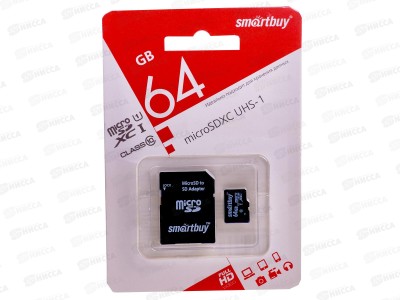 Карта памяти SmartBuy microSD, 64Gb (class10) с адаптером