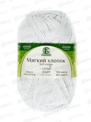Пряжа Мягкий хлопок 70%/нейлон 30% 100гр 220м отбелка 002