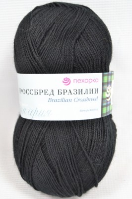 Пряжа Кроссбред Бразилии черный мериносовая шерсть50% акрил50% 100гр 500м 02