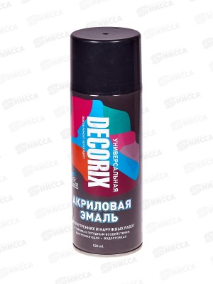Аэрозольная эмаль акриловая универсальная DECORIX 520мл, цвет-черный глянцевый *12