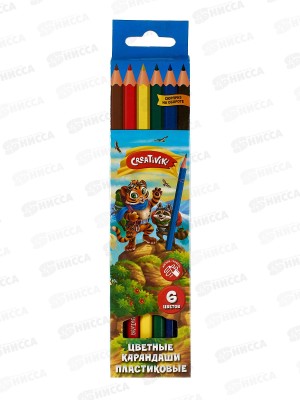 Карандаши 6 цветов Creativiki пластиковые шестигранные.  ЦКП06КР *24/480