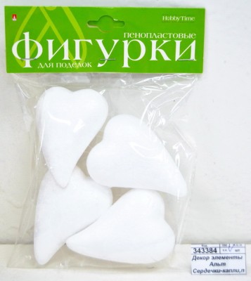 Декор элементы Альт Сердечки-капли,пенопласт,75мм.,4шт,2-204/14*30