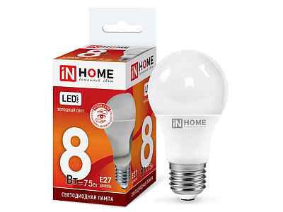 Лампа светодиодная IN HOME LED-A60-VC  8Вт E27 6500К 720Лм *10/100
