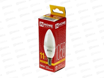 Лампа светодиодная IN HOME LED-СВЕЧА 11Вт E14 3000К 820Лм *100
