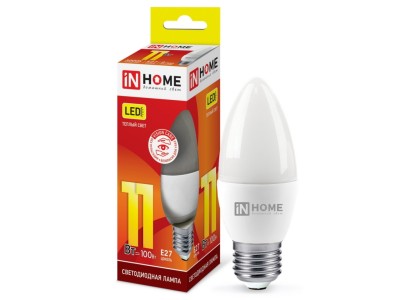 Лампа светодиодная IN HOME LED-СВЕЧА-VC  11Вт E27 3000К 820Лм *50