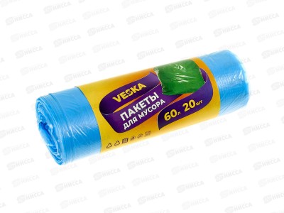 Мешки для мусора 60л (рул/20шт) 11мкр голубой *100