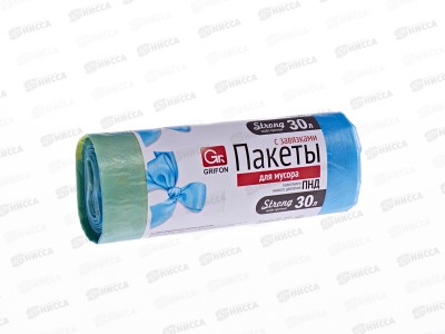 Мешки для мусора  GRIFON с завязками 30л 10мк 10шт в рулоне *32 101-060
