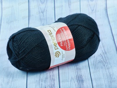 Пряжа Мериносовая 02 Черный 100г шерсть50% акр50%