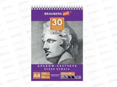 Скетчбук BRAU 205*290мм.,30листов,гребень,160г/м,110985*10
