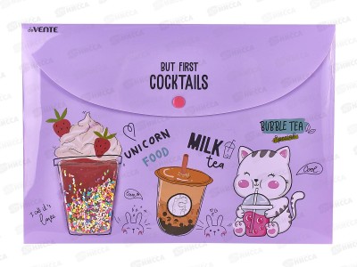 Папка-конверт пластиковая на кнопке deVENTE Unicorn Cocktail сиреневая 3071103