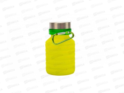 Силиконовая складная бутылка для воды с крышкой 500мл с карабином  TK 0271