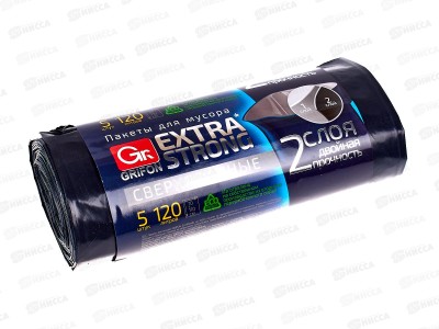 Пакеты для мусора GRIFON двухслойные 120л 5шт рулон 101-076 *25