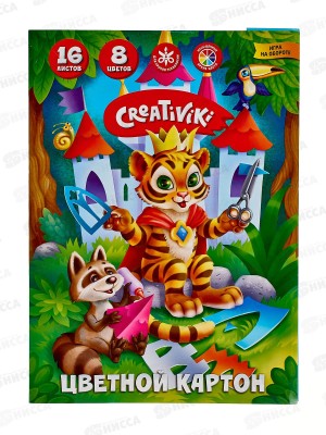 Цветной картон 16л 8цв. Creativiki немел. КЦ16Л8ЦКР