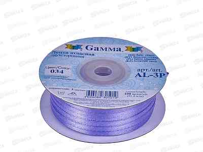 Лента атласная &quotGamma&quot  3мм (1/8&quot) №034 т.сиреневый, двухстор. 91,4м