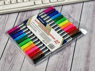Фломастеры 12 цветов Alingar &quotTime to create&quot двухсторонние, смываемые, круглый корпус AL960-12 *12/96
