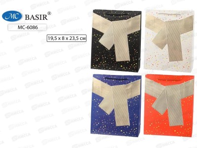 Пакет подарочный бумажный, 19,5*8*23,5см, БАНТ, асс.МС-6086 *20