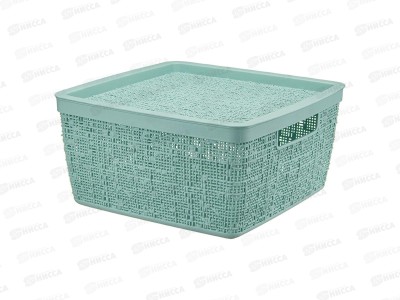 Коробка 8л БЯЗЬ с крышкой  Морская волна М2326 *10
