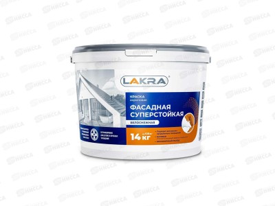 Краска фасадная акриловая суперстойкая 14кг белоснежная Лакра, 8306490   *44