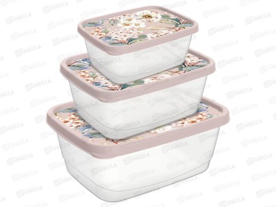 Контейнер для продуктов 3шт с декором бежевый 221160827/06 *24
