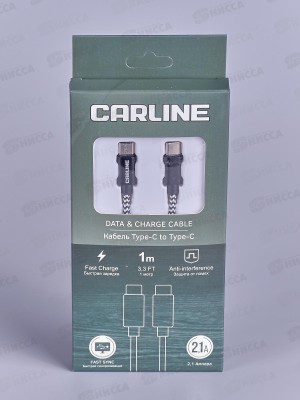 Кабель CARLINE Type C- Type C, тканевая оплетка, 2.1А,  1м, 11121