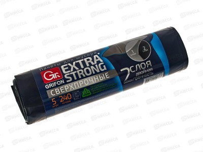 Пакеты для мусора GRIFON двухслойные 240л 5шт рулон 101-078 *18