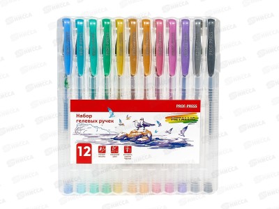 Ручки гел. ПП 12цв, металлик METALLIC, НР-4740 в блистере  *12/72