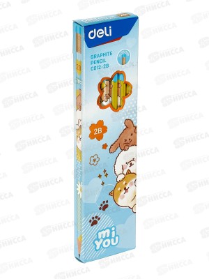 Карандаш чернографитный Deli MiYou ECO12-2B шестигран. карт.кор. 1566061*12/72