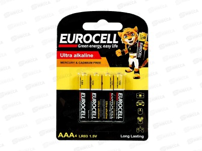 Батарейки Eurocell алкалиновые AAA 4шт 0055 *12/240