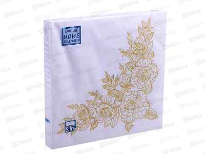 Салфетки 3 слойные 20 листов 33*33 Bouquet Home Золотые розы,25018*12