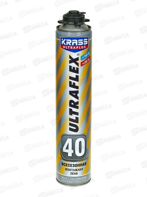 Пена монтажная KRASS ULTRAFLEX 40 под пистолет, Всесезонная, 600мл, 0005279 *12/504